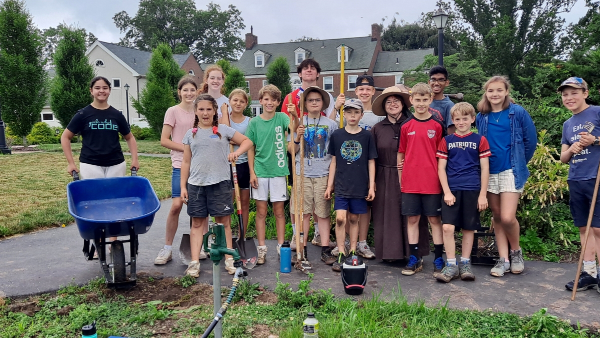 Sister with gardeners